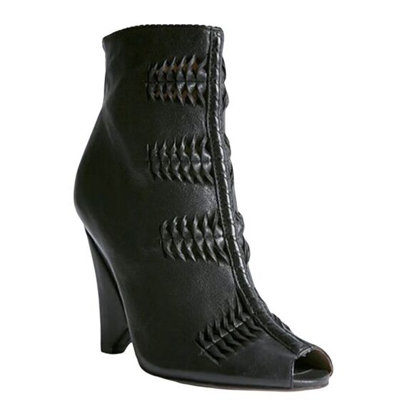 Sam Edelman NYC Black Leather Krosby Peep Toe Bootie - Picture 1 of 10